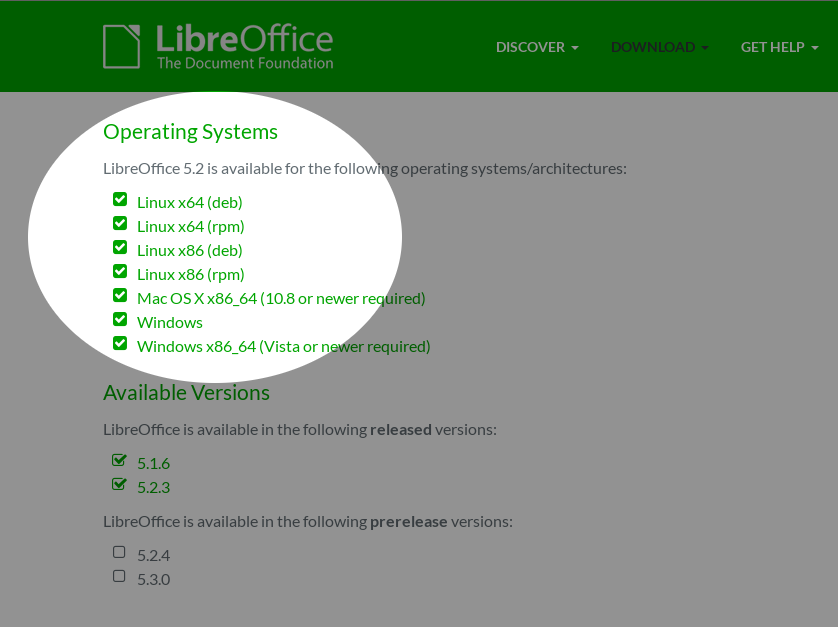 LibreOffice: eseguibili.